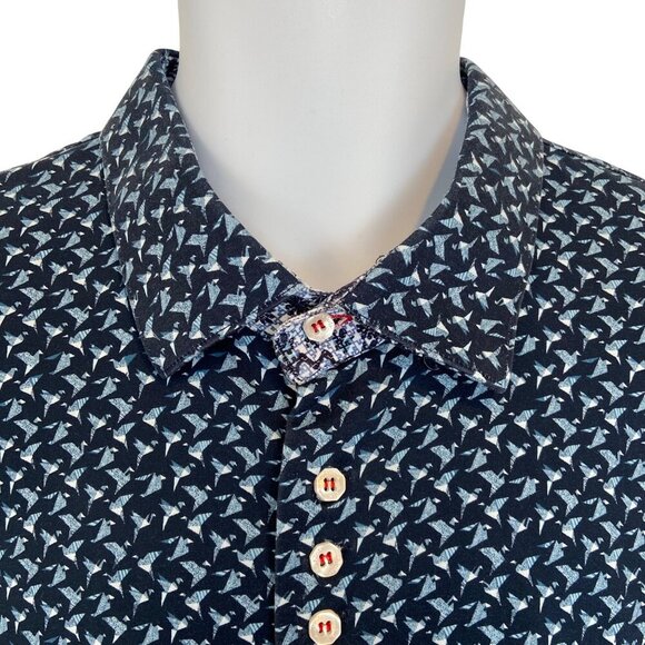 Au Noir Mens Patterned Long Sleeve Shirt Size 6/2XL Navy & Light Blue stretchy - Picture 5 of 14